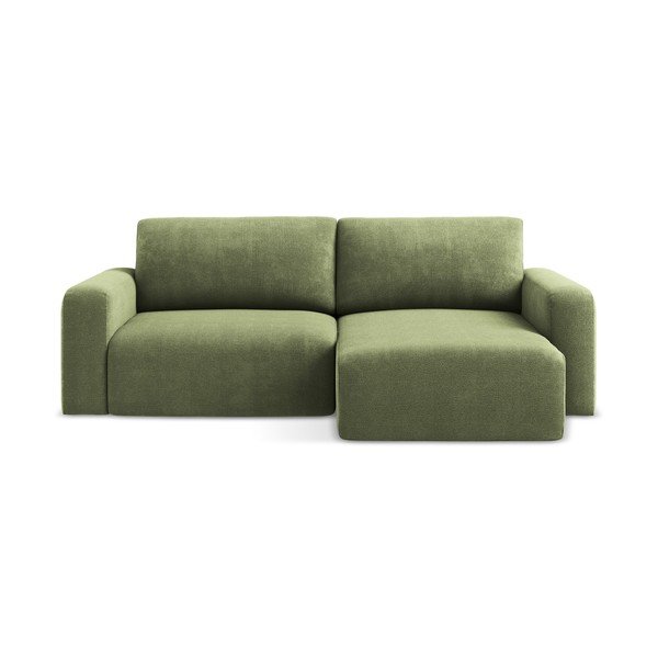 Colțar verde extensibil/cu spațiu de depozitare cu tapițerie din chenille (cu colț pe partea dreaptă/cu șezlong) Kona – Makamii