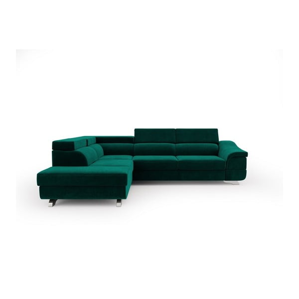 Colțar extensibil cu tapițerie de catifea și șezlong pe partea stângă Windsor & Co Sofas Apollon, verde smarald