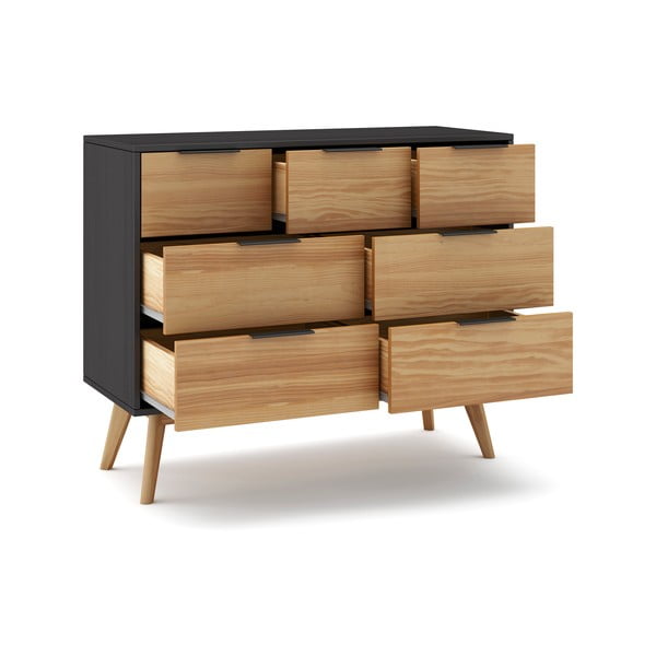 Comodă negru/natural  joasă din lemn de pin 120x83 cm Lavis – Marckeric-image-3