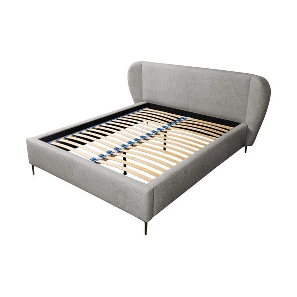 Pat matrimonial gri deschis tapițat cu somieră 180x200 cm Makana – Makamii-image-1