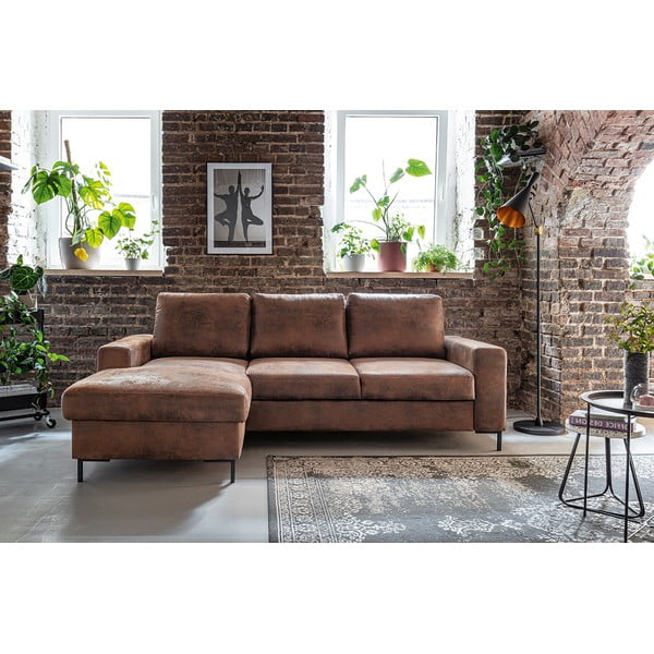 Colțar extensibil din imitație de piele cu șezlong pe partea stângă Miuform Lofty Lilly Vintage, maro-image-1