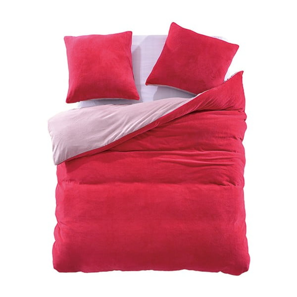 Lenjerie de pat din microfibră pentru pat de 1 persoană DecoKing Furry, 155 x 220 cm, roșu