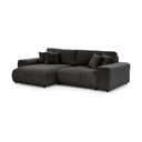 Colțar gri închis extensibil, cu spațiu de depozitare, cu tapițerie din catifea reiată  (cu colț pe partea stângă) Sarina – Ropez