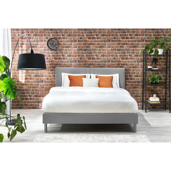 Pat matrimonial 180x200 cm gri tapițat cu somieră Kerry – Bobochic Paris-image-3