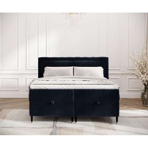 Pat boxspring albastru închis cu spațiu de depozitare 200x200 cm Voyage – Maison de Rêve-image-4