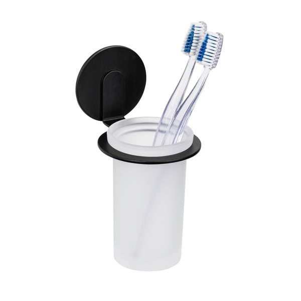 Suport pentru periuța de dinți negru mat autoadeziv din sticlă Bivio – Wenko-image-4