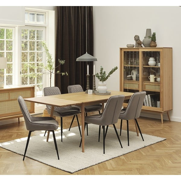 Masă de dining în culoare naturală extensibilă cu blat cu aspect de lemn de stejar 150x90 cm Barrali – Unique Furniture-image-1