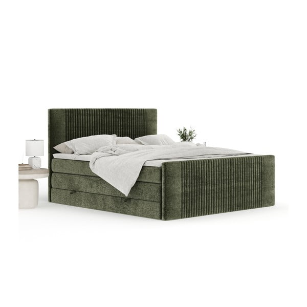 Pat boxspring verde închis cu spațiu de depozitare 200x200 cm Bergamo – Maison de Rêve-image-3