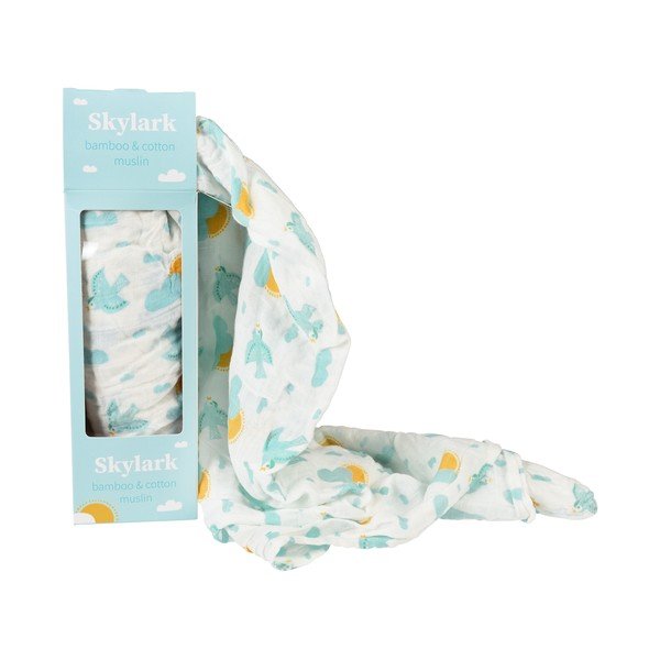 Pătură pentru copii albă-albastră din muselină de înfășurat 120x120 cm Skylark – Rex London-image-3