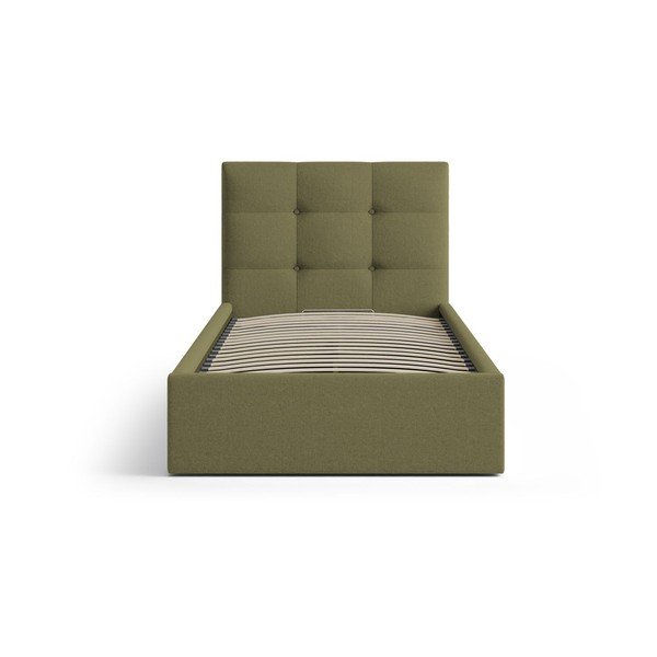 Pat verde tapițat cu spațiu de depozitare cu somieră 90x200 cm Phaedra – Micadoni -image-3