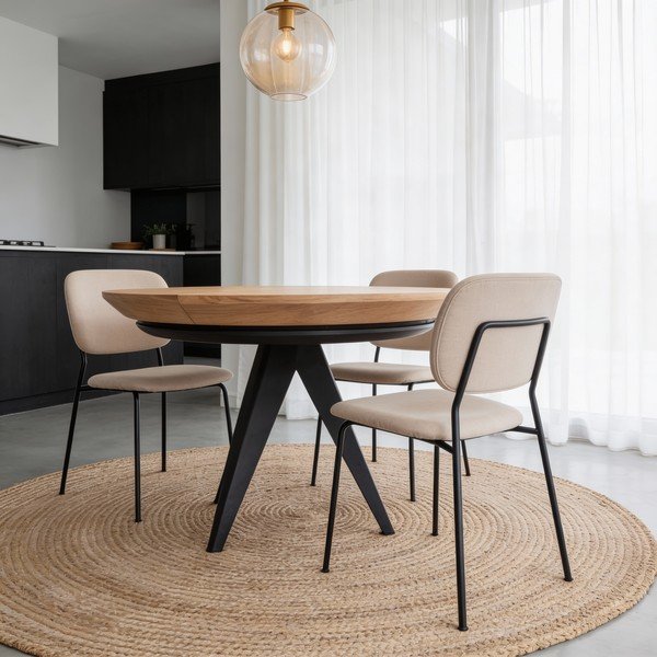 Masă de dining rotundă extensibilă cu blat cu aspect de lemn de stejar cu blat suplimentar ø 120 cm Magnus – Windsor & Co Sofas-image-1