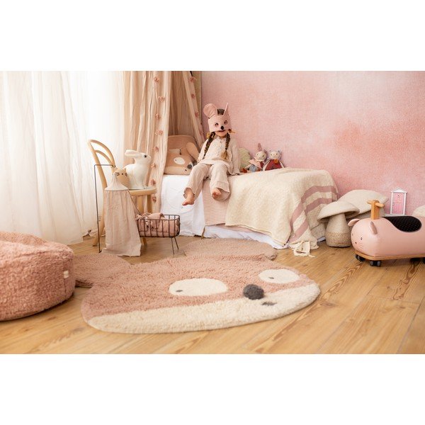 Covor pentru copii maro deschis lavabil/țesut manual din lână 120x120 cm Miss Mighty Mouse – Lorena Canals-image-4