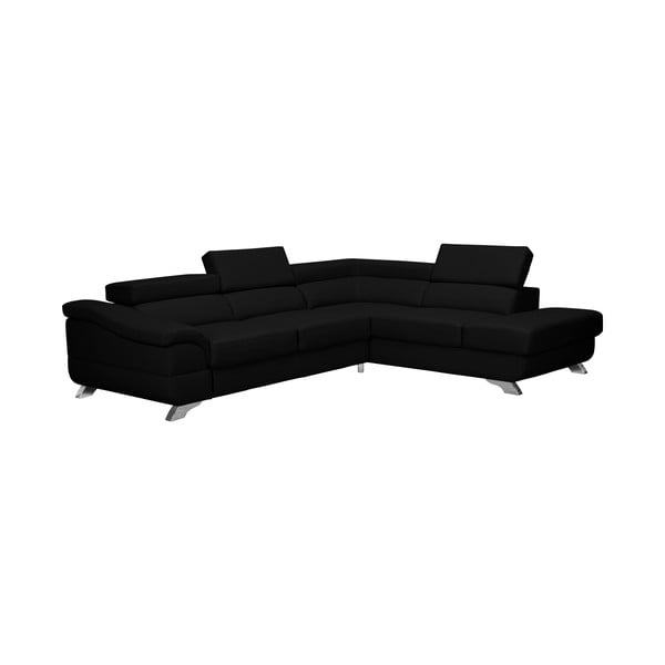 Colțar extensibil din piele, cu spațiu de depozitare Windsor & Co Sofas Gamma, partea dreaptă, negru-image-1