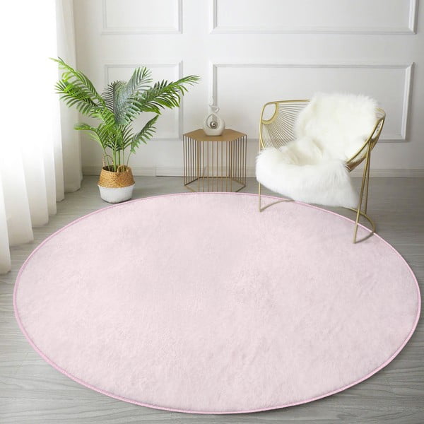 Covor rotund  roz deschis lavabil adecvat și  pentru aspiratoare robot   ø 120 cm Comfort – Mila Home-image-1