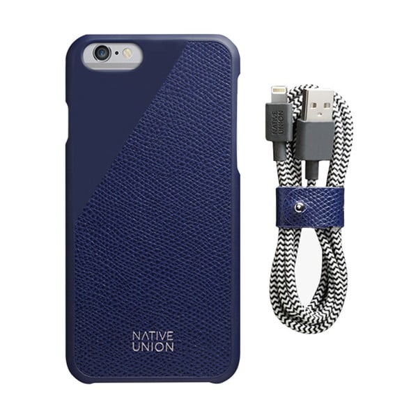 Set husă din piele și cablu încărcare pentru iPhone 6 și 6S Plus Native Union Clic Leather Belt, albastru închis