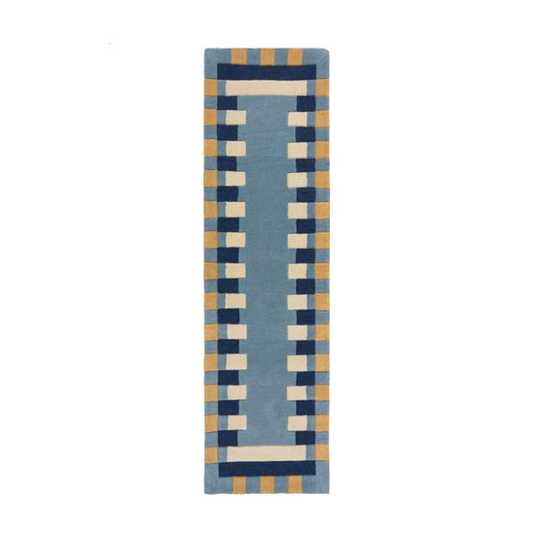 Covor tip traversă albastru țesut manual din lână 60x230 cm Kai Wool Border – Flair Rugs