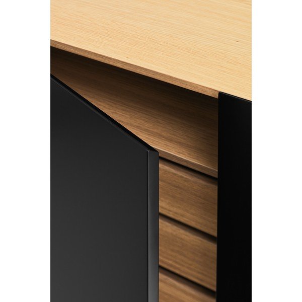 Comodă neagră/în culoare naturală joasă cu aspect de lemn de stejar 110x85 cm Arista – Teulat-image-2
