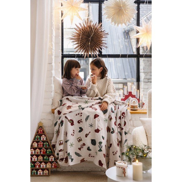 Pătură albă 130x160 cm  cu model de Crăciun Yule – Bloomingville-image-4