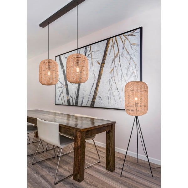 Lampadar bej cu abajur textil/cu abajur din răchită (înălțime 150 cm) Runa – Trio-image-3