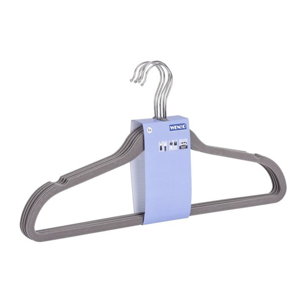 Set 5 umerașe din plastic pentru haine Wenko Flocking, gri-image-1
