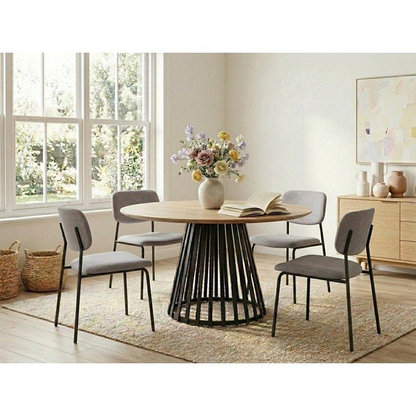 Masă de dining rotundă cu blat cu aspect de lemn de  frasin  ø 120 cm Cillian – Bizzotto-image-1