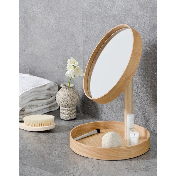 Oglindă cosmetică cu ramă din lemn de stejar Wireworks Cosmos, ø 25 cm-image-1