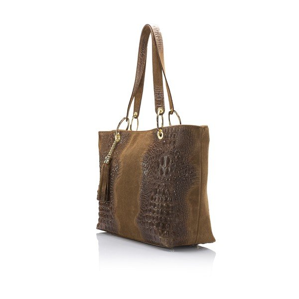 Poșetă din piele cu franjuri Massimo Castelli Crocco Suede, maro-image-1