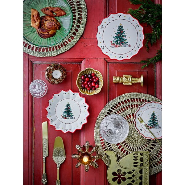 Farfurie roșie-crem pentru servire, din ceramică ø 20 cm  cu model de Crăciun Naive – Bloomingville-image-2