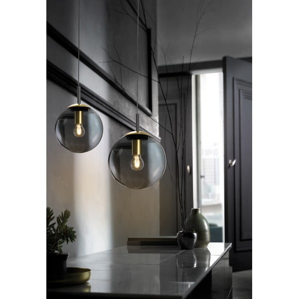 Lustră neagră cu abajur din sticlă Dini – Fischer & Honsel-image-2