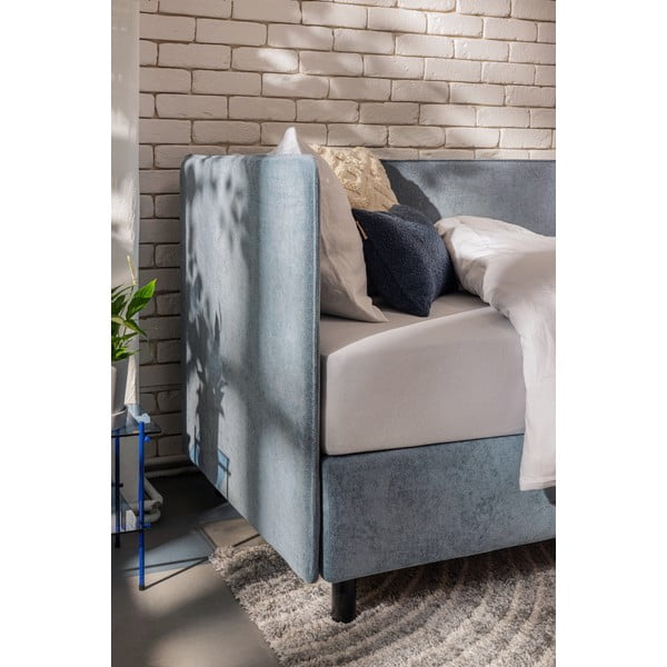 Pat albastru tapițat cu spațiu de depozitare cu saltea 120x200 cm Avela – Bonami Selection-image-3