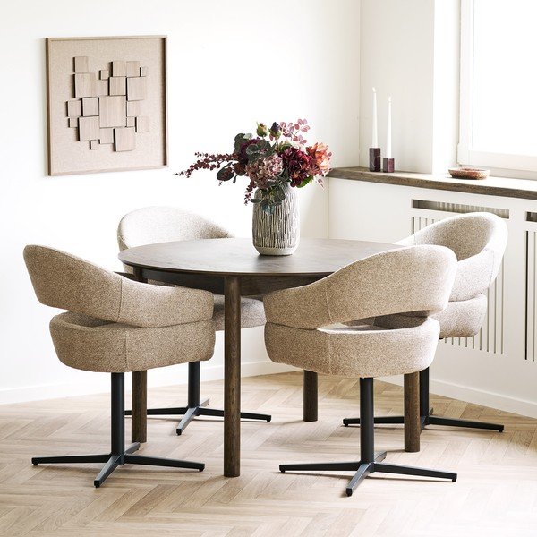 Masă de dining rotundă extensibilă cu aspect de lemn de stejar cu blat suplimentar 120x220 cm Bundaberg – House Nordic-image-2