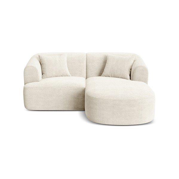 Colțar bej cu tapițerie din catifea reiată  (cu colț pe partea dreaptă/cu șezlong) Campi – Cosmopolitan Design