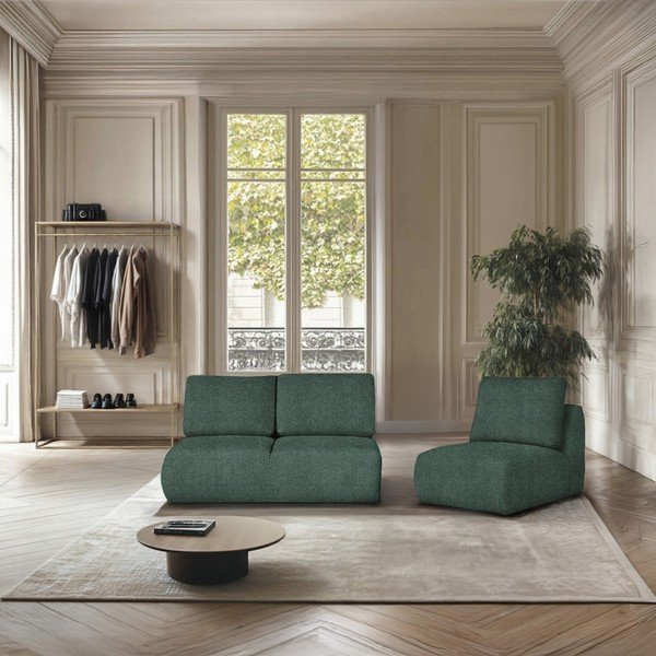 Fotoliu verde cu tapițerie din țesătură bouclé Mirel – Rodier-image-1