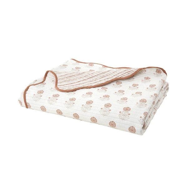 Cuvertură albă matlasată 220x230 cm Woodblock Floral – Pineapple Elephant