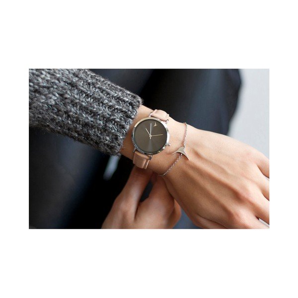 Ceas damă din piele Emily Westwood Black, bej -image-1