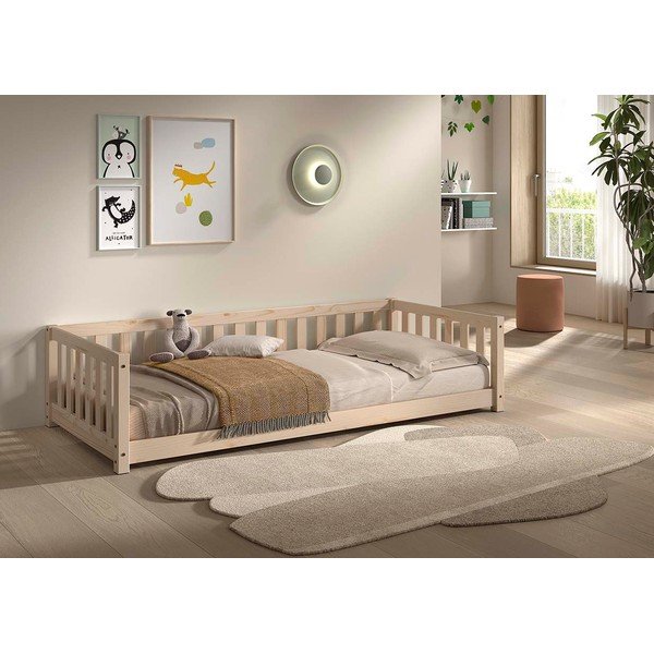 Pat pentru copii  în culoare naturală din lemn de pin cu somieră 90x200 cm Dallas – Vipack-image-1