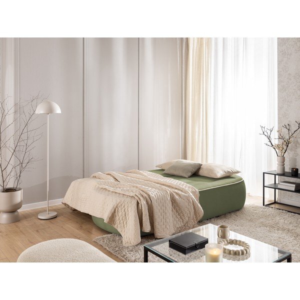 Canapea kaki/bej extensibilă/cu spațiu de depozitare cu tapițerie din catifea 210 cm Saga – Ropez-image-4