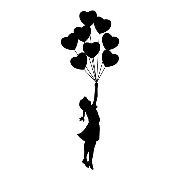 Autocolant perete LineArtistica Flying Girl Heart, 30 x 80 cm, negru