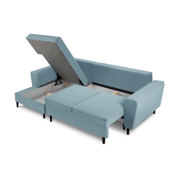 Colțar albastru deschis extensibil, cu spațiu de depozitare cu tapițerie din catifea reiată  (cu colț pe partea stângă, cu șezlong) Kyoto – Cosmopolitan Design-image-3