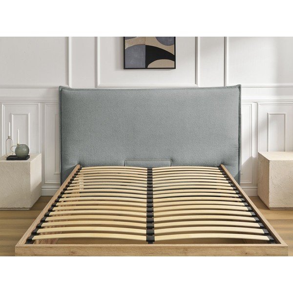 Pat matrimonial gri deschis tapițat/din  placă aglomerată de lemn tapițat cu spațiu de depozitare cu somieră 180x200 cm Charlie – Bobochic Paris-image-3