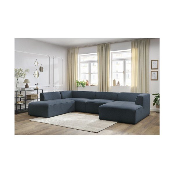 Colțar modular albastru închis (cu colț pe partea stângă/în formă de "U") Megeve – Bobochic Paris-image-1