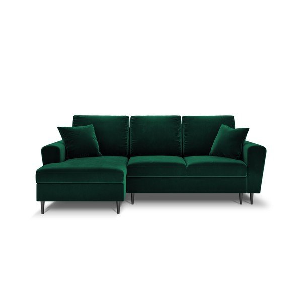 Colțar verde extensibil, cu spațiu de depozitare cu tapițerie din catifea (cu colț pe partea stângă, cu șezlong) Kyoto – Cosmopolitan Design
