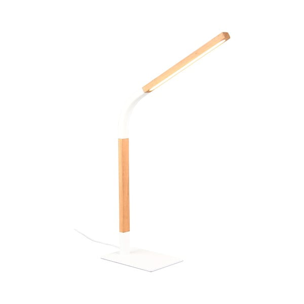 Veioză albă/în culoare naturală LED cu intensitate reglabilă cu abajur din lemn (înălțime 73,5 cm) Norris – Trio