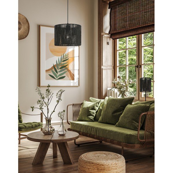 Veioză neagră cu abajur din împletitură de trestie (înălțime 48 cm) Foresto – GTV-image-3