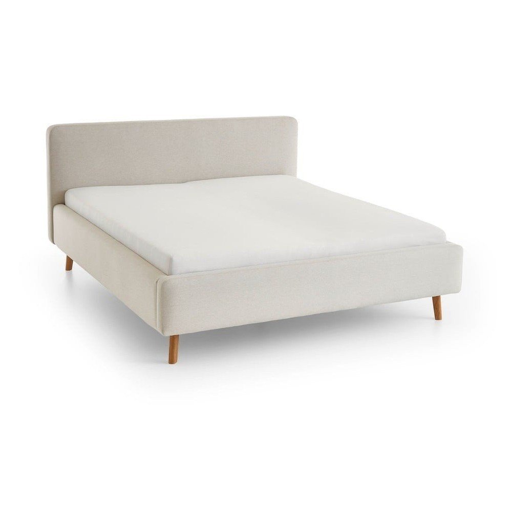 Pat matrimonial crem tapițat cu spațiu de depozitare cu somieră 180x200 cm Mattis – Meise Möbel