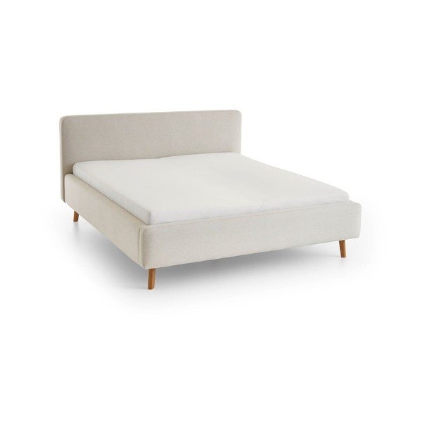 Pat matrimonial crem tapițat cu spațiu de depozitare cu somieră 160x200 cm Mattis – Meise Möbel
