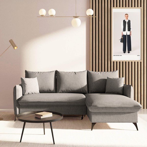 Colțar gri extensibil, cu spațiu de depozitare (cu colț pe partea dreaptă, cu șezlong) Brim – Rodier-image-1