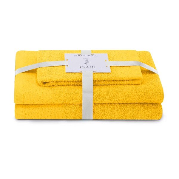 Prosoape de baie galbene 3 buc. din bumbac din frotir Flos – Restilo