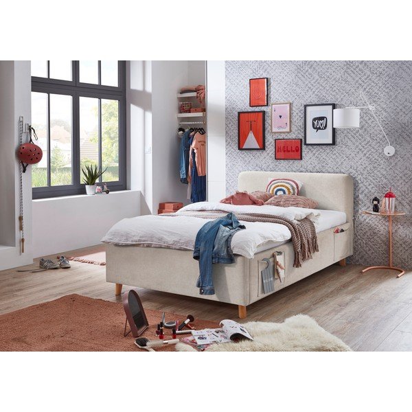 Pat pentru copii  bej cu spațiu de depozitare cu somieră 140x200 cm Cosy – Meise Möbel-image-1