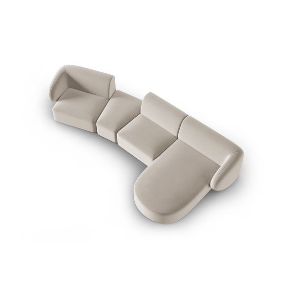 Colțar bej cu tapițerie din catifea (cu colț pe partea dreaptă, cu șezlong) Paolo – Milo Casa-image-1